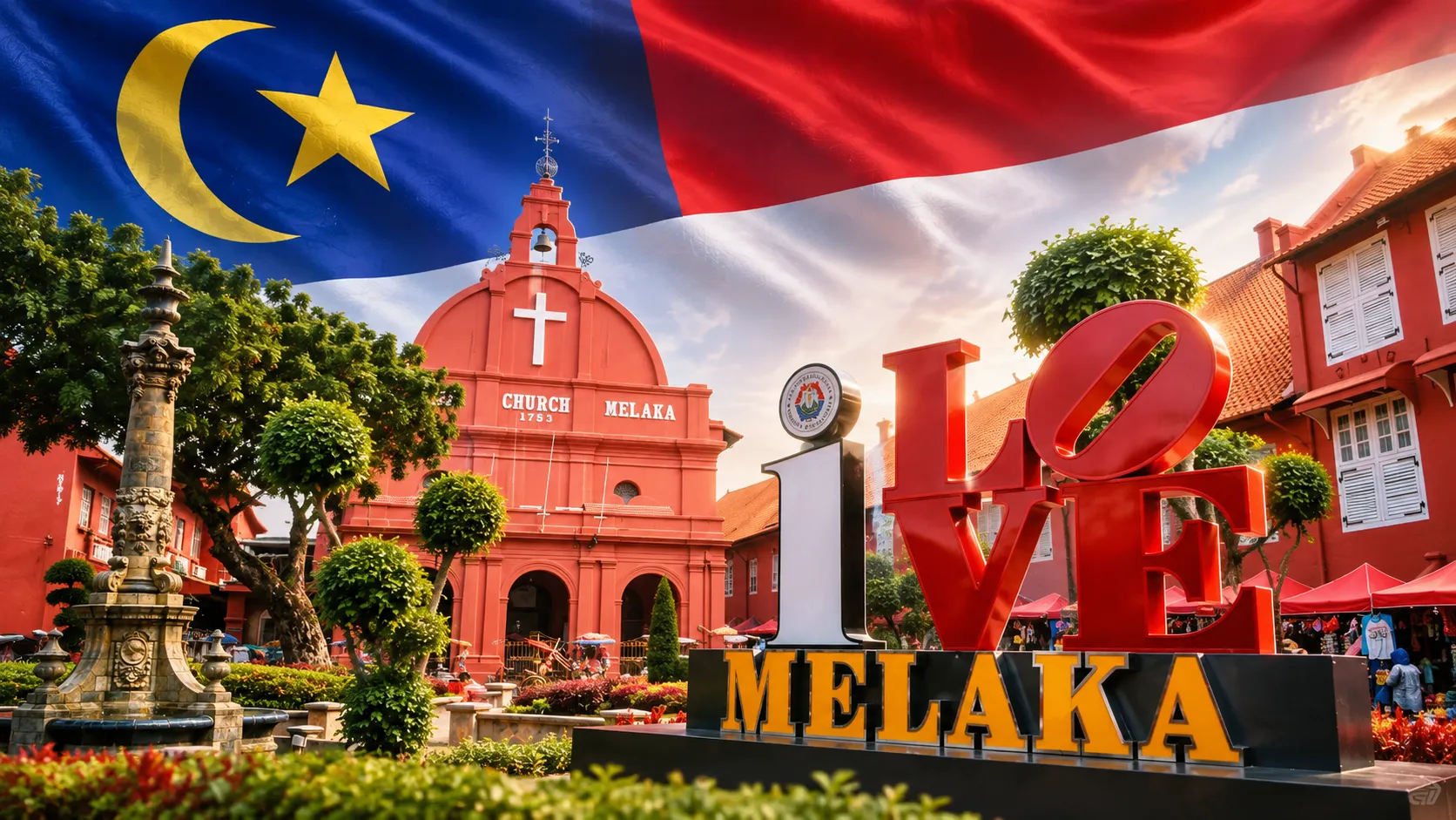 Barisan Nasional and Perikatan Nasional political flags ahead of the Melaka state election.